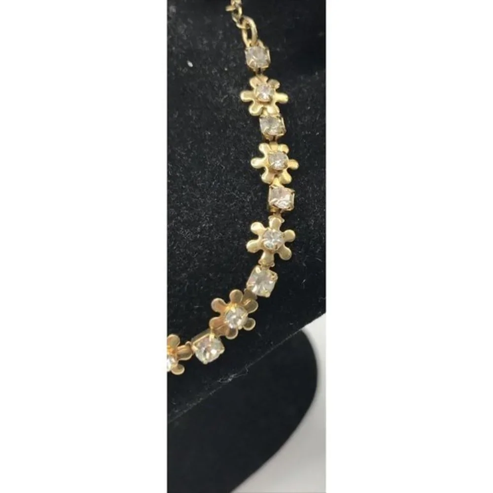Avon Daisy Chain Anklet Gold Tone Clear‎ Rhinestone Dainty Floral 10